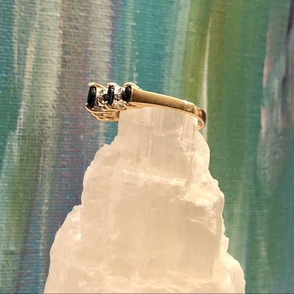 Genuine 14K Gold Sapphire & Diamond Wedding Ring - Picture 11 of 16